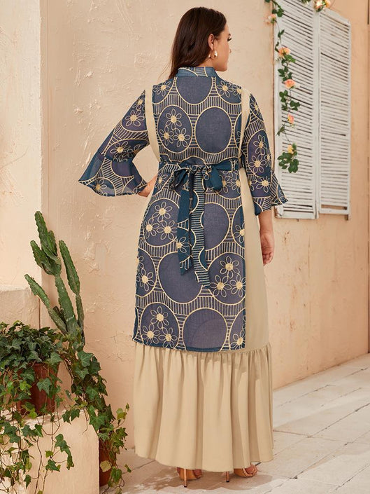 Geometric and Floral Print Kaftan Dress