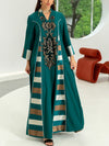Sequins Embroidery Patchwork Striped V Neck Kaftan