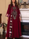 Sequins Embroidery Patchwork Striped V Neck Kaftan