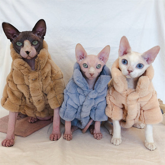 Winter Sphinx Devon Hairless Cat Clothes Fur Plus Velvet Thicken Warm Plaid Jacket Rabbit Fleece Polar Fleece