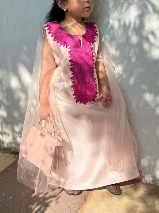 Satin Print Round Neck Children's Dress