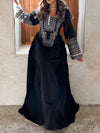 Striped Embroidery Square Neck Long Sleeve Elegant Dress