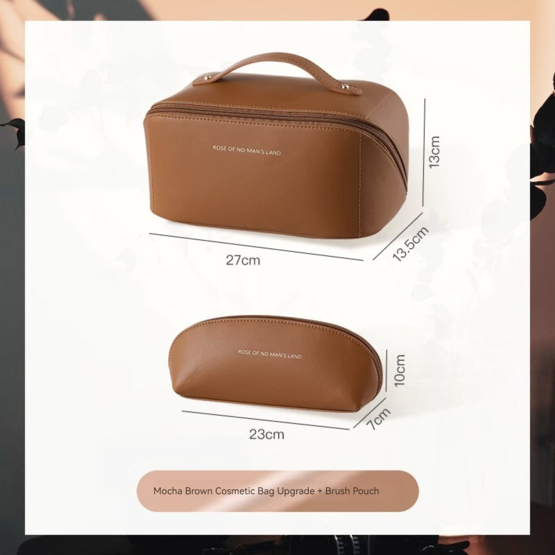 KT-0929-001 حقيبة مستحضرات التجميل المصنوعة من جلد البولي يوريثان المحمولة ذات سعة كبيرة مع حقيبة فرشاة 