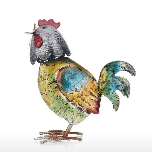 Tooarts Rooster Sculpture Modern Iron Ornament Fun Art Decor Handmade Craft Shelf (Tail detachable)
