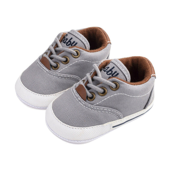 Baby Canvas High Quality Anti Slip Rubber Shoes - Gray