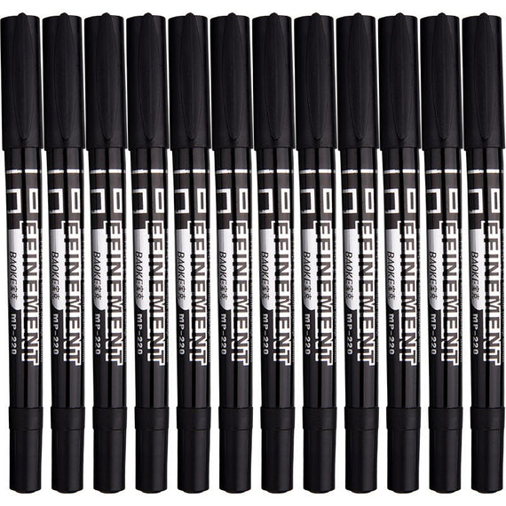 Baoke Premium 12Pcs Oily Double Head Marker - Black