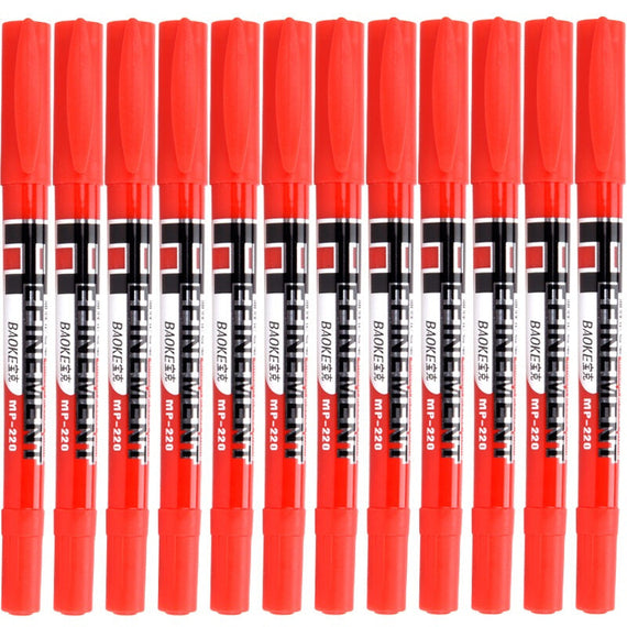 Baoke Premium 12Pcs Oily Double Head Marker - Red