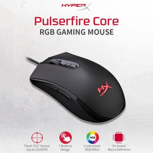 Kingston HyperX Pulsefire Core RGB Wired Mouse Gaming Mouse 6200DPI Ergonomic Mouse Lightweight Mice for Desktop Laptop