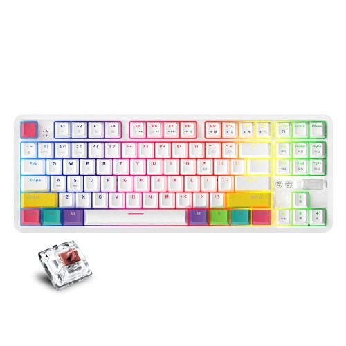 AJAZZ K870T BT &amp; لوحة مفاتيح سلكية مزدوجة الوضع RGB 87 مفتاحًا لوحة مفاتيح الألعاب الميكانيكية