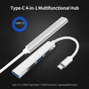 4-in-1 من النوع متعدد الوظائف من النوع-C إلى USB3.0 USB2.0 HUB USB3.1 محول محول الألمنيوم محول الألمنيوم لجهاز الكمبيوتر المحمول باللون الرمادي