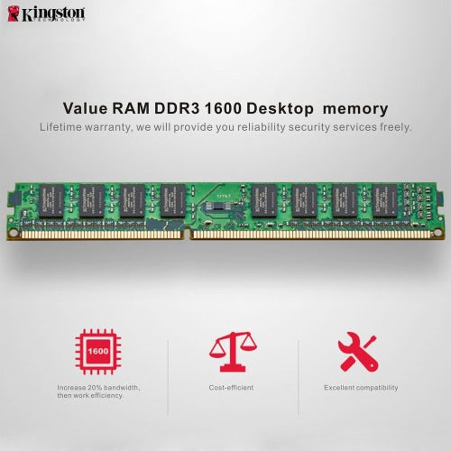 ذاكرة وصول عشوائي أصلية لسطح المكتب من Kingston KVR 1600 ميجاهرتز 8G غير ECC DDR3 PC3-12800 CL11240 دبوس ذاكرة DIMM للكمبيوتر الشخصي