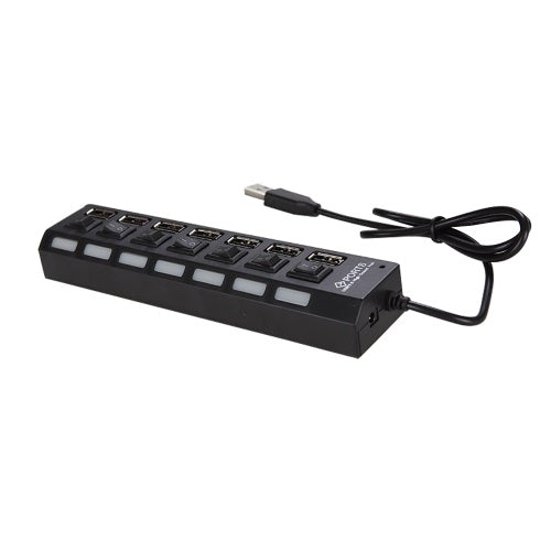 JDL-A7 HUB USB Hub 7 منافذ USB 2.0 مؤشر التبديل المستقل محور فاصل فائق السرعة عالي السرعة مع كابل USB لأجهزة الكمبيوتر المحمولة وماوس USB وماسح ضوئي كاميرا رقمية لوحة مفاتيح USB على شكل U والمزيد