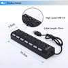 JDL-A7 HUB USB Hub 7 منافذ USB 2.0 مؤشر التبديل المستقل محور فاصل فائق السرعة عالي السرعة مع كابل USB لأجهزة الكمبيوتر المحمولة وماوس USB وماسح ضوئي كاميرا رقمية لوحة مفاتيح USB على شكل U والمزيد