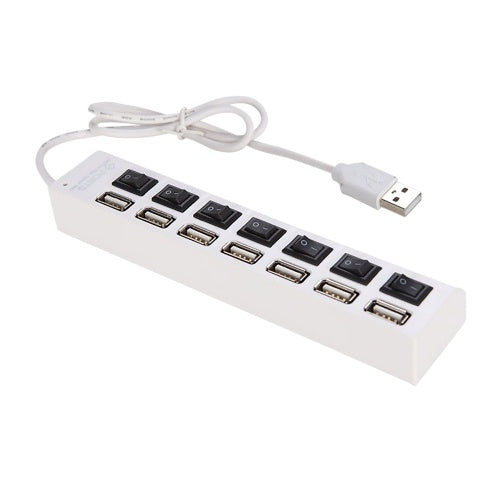 JDL-A7 HUB USB Hub 7 منافذ USB 2.0 مؤشر التبديل المستقل محور فاصل فائق السرعة عالي السرعة مع كابل USB لأجهزة الكمبيوتر المحمولة وماوس USB وماسح ضوئي كاميرا رقمية لوحة مفاتيح USB على شكل U والمزيد