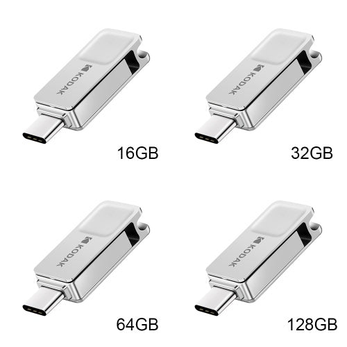 Kodak K223C 32G Type-C USB3.1 U قرص معدني محمول USB فلاش درايف ذاكرة صغيرة عصا سيارة قلم محركات فلاش ديسك فضي للهاتف والكمبيوتر 