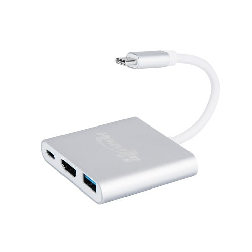 Hugeke 3 in 1 Type-C Expansion Hub USB C to HD/USB3.0/PD Adapter 4K/2K Converter for Mac/Huawei/Samsung (Silver)
