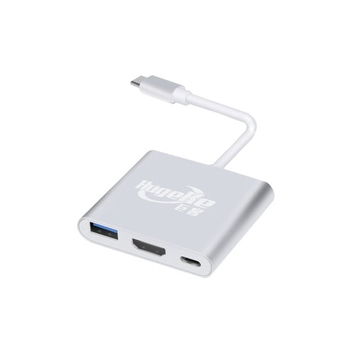 Hugeke 3 in 1 Type-C Expansion Hub USB C to HD/USB3.0/PD Adapter 4K/2K Converter for Mac/Huawei/Samsung (Silver)