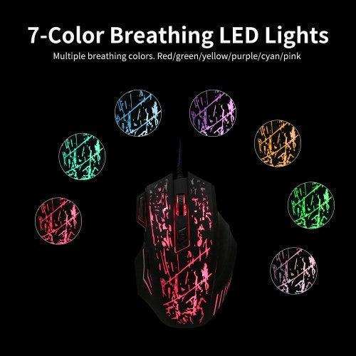ماوس سلكي للألعاب احترافي مع فأرة ألعاب 5500 ديسيبل متوحد الخواص مع 7 أزرار قبضة مريحة RGB ضوء (أسود غير لامع)