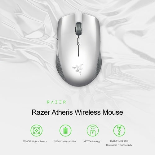 Razer Atheris Bluetooth Wireless Gaming Mouse Ambidextrous Portable Gaming Mice 7200 DPI Optical Sensor 2.4 GHz for Work and Play Silver