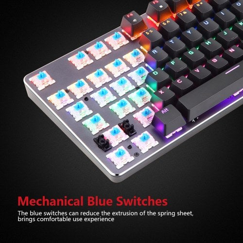 Motospeed K73 Mixed Light Mechanical Keyboard with RGB Custom Light Effect 104 Keys Gaming Keyboard English Keyboard with Blue Switches for Desktop/Laptop