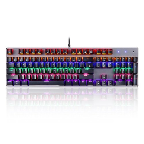 Motospeed K73 Mixed Light Mechanical Keyboard with RGB Custom Light Effect 104 Keys Gaming Keyboard English Keyboard with Blue Switches for Desktop/Laptop