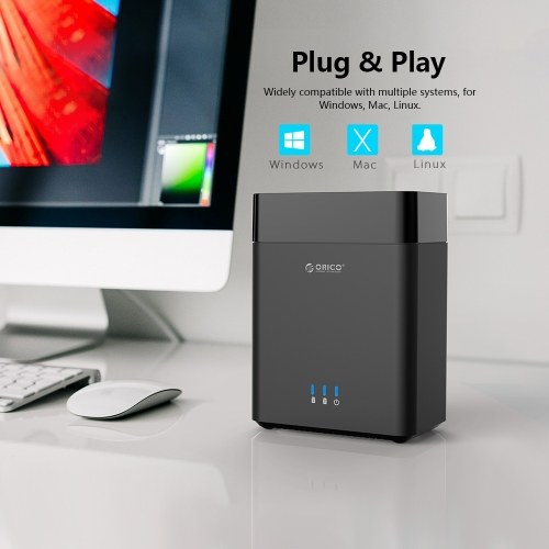 ORICO DS200U3-BK حاوية HDD ثنائية القرص USB3.0 مربع القرص الصلب المغناطيسي بحجم 3.5 بوصة.