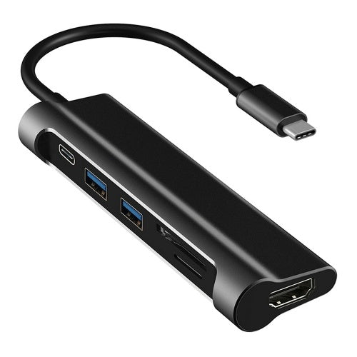 متعدد الوظائف 6 في 1 Type-C Hub Type-C إلى USB3.0 HD محول مع SD TF فتحة بطاقة USB3.1 محول التوصيل والتشغيل أسود