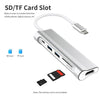 متعدد الوظائف 6 في 1 Type-C Hub Type-C إلى USB3.0 HD محول مع SD TF فتحة بطاقة USB3.1 محول التوصيل والتشغيل أسود