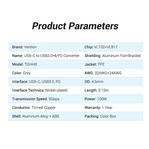 Vention TGHHB 5IN1 USB-C HUB Type-C إلى 4 * USB 3.0 + PD كمبيوتر محمول PC USB 3.0 HUB محول محول مقسم