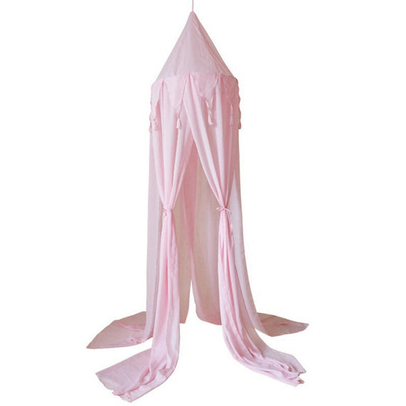 Chiffon Fringed Hanging Bed Curtain - Pink