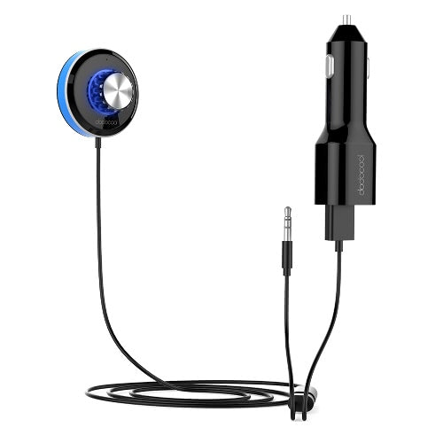 dodocool مجموعة استقبال الموسيقى اللاسلكية بدون استخدام اليدين مع قابس صوت 3.5 ملم وميكروفون مدمج يدعم التثبيت المغناطيسي للتحكم الصوتي Siri قابل للفصل 10 وات شاحن سيارة بمنافذ USB مزدوجة أسود