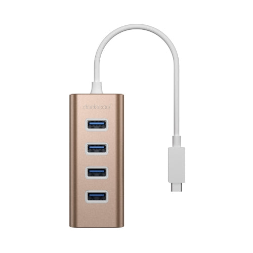 dodocool Aluminum USB Type-C Male Connector to 4-Port USB 3.0 Hub Adapter with USB-C Female Charging Port PD for New MacBook Rose Gold
