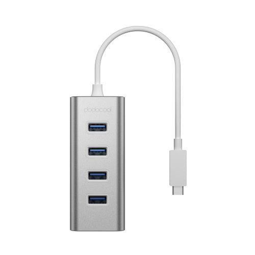 dodocool Aluminum USB Type-C Male Connector to 4-Port USB 3.0 Hub Adapter with USB-C Female Charging Port PD for New MacBook Rose Gold