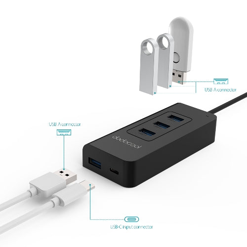 dodocool USB-C to SuperSpeed 4-Port USB 3.0 Hub with USB Type-C Input Charging Port Power Delivery