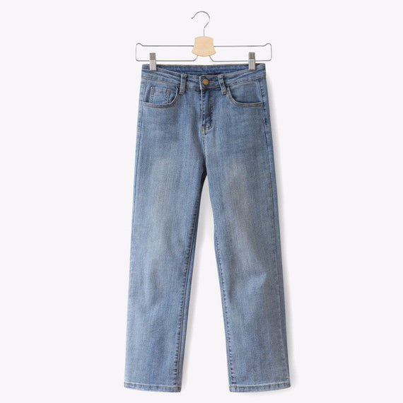 Denim Vintage High Waist Straight Jeans - Blue