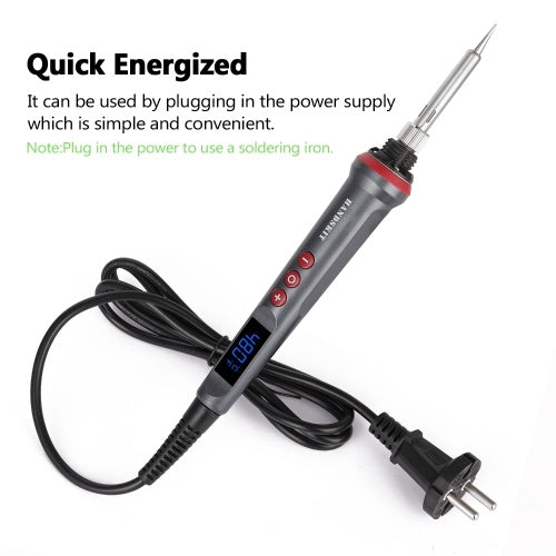 مجموعة مكواة لحام رقمية LED 90 وات من هاندسكيت، درجة حرارة قابلة للتعديل، مكواة لحام كهربائية، 4 أسلاك، أدوات لحام أساسية مع نوم تلقائي