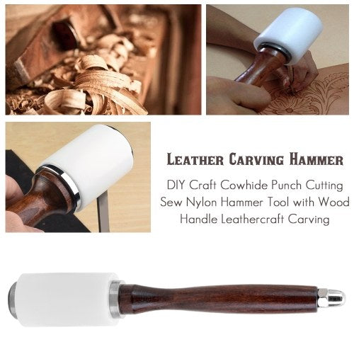 الجلود نحت المطرقة الطباعة أداة DIY بها بنفسك الحرفية جلد البقر لكمة قطع خياطة النايلون المطرقة أداة مع مقبض الخشب الجلود الحرفية نحت