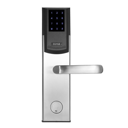 Smart Security Door Lock Three Unlocking Ways 384 M1 RF Cards 10 Groups Passwords Emergency Mechanical Keys Combination Locks for Office Apartment School Factory Left Handle Inside Type