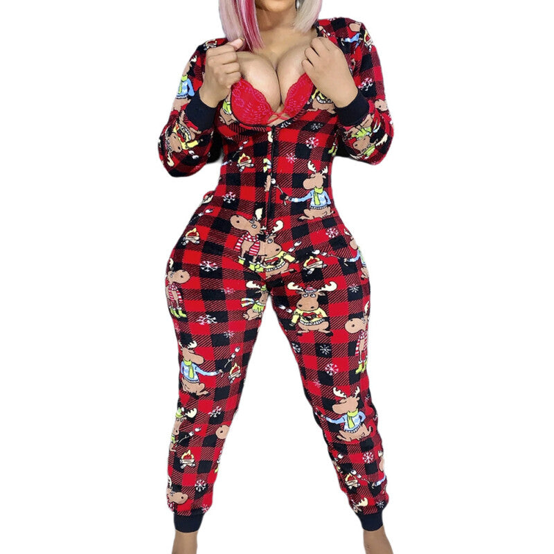 Fashion Women Jumpsuit Floral Print V-Neck - Red
