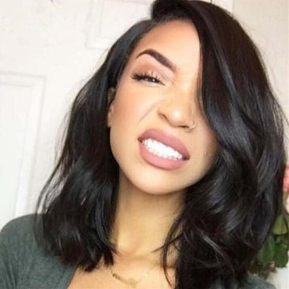 أزياء فضفاضة موجة شعر مستعار الإنسان القصير - أسود 