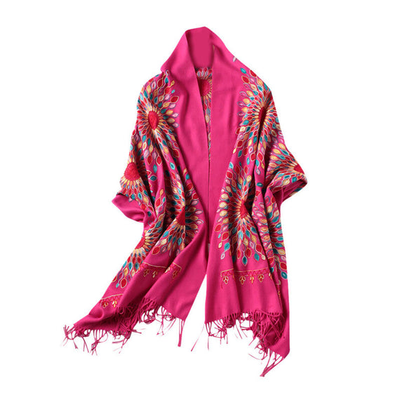 أزياء المرأة وشاح التطريز - الوردي الساخن 