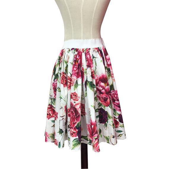 تنورة كاجوال عصرية بطبعات الأزهار - أبيض