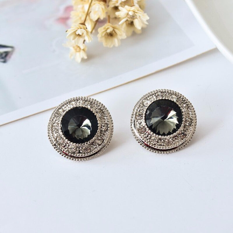 Fashionable Round Glass Earrings - Silver Black