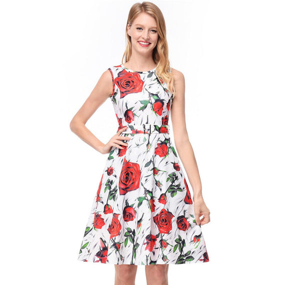 فستان زهري عالي الخصر عصري - أبيض