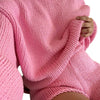 Fashionable Women Knit Crop Top Suit - Dark Pink