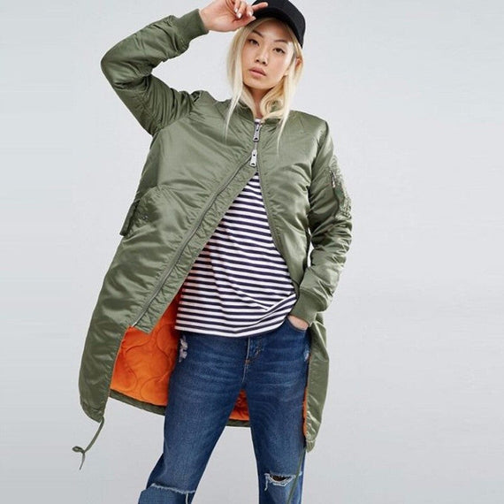 Fashionable Women's Long Coat Jacket - Green