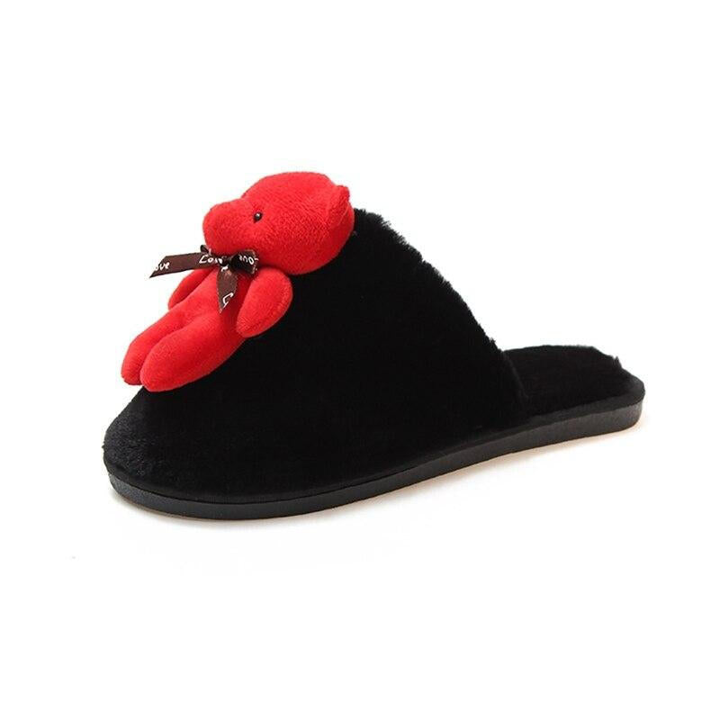 Faux Fur Slippers - Black