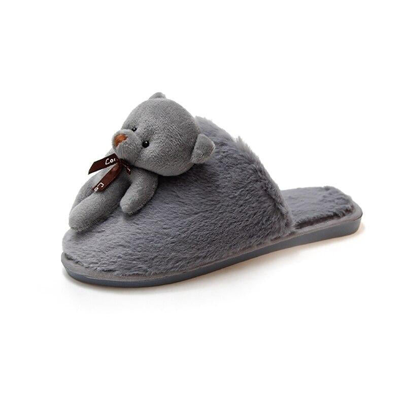 Faux Fur Slippers - Gray