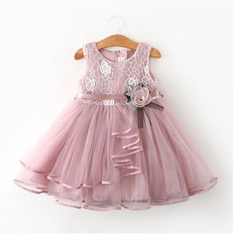Floral Lace Tutu Princess Dress - Pink
