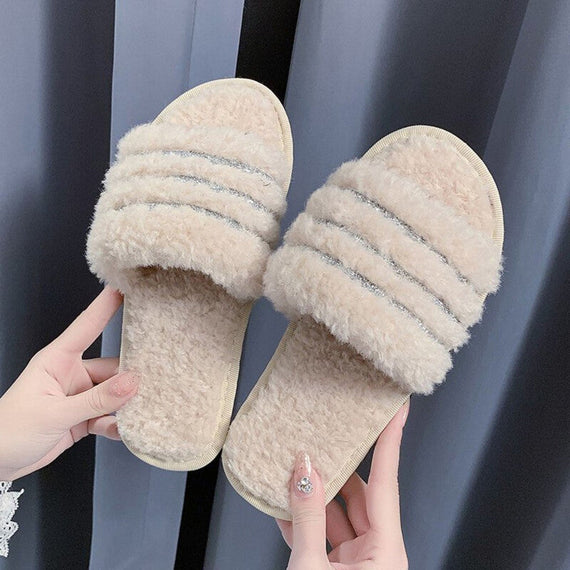 Furry Plush Home Slipper - Beige